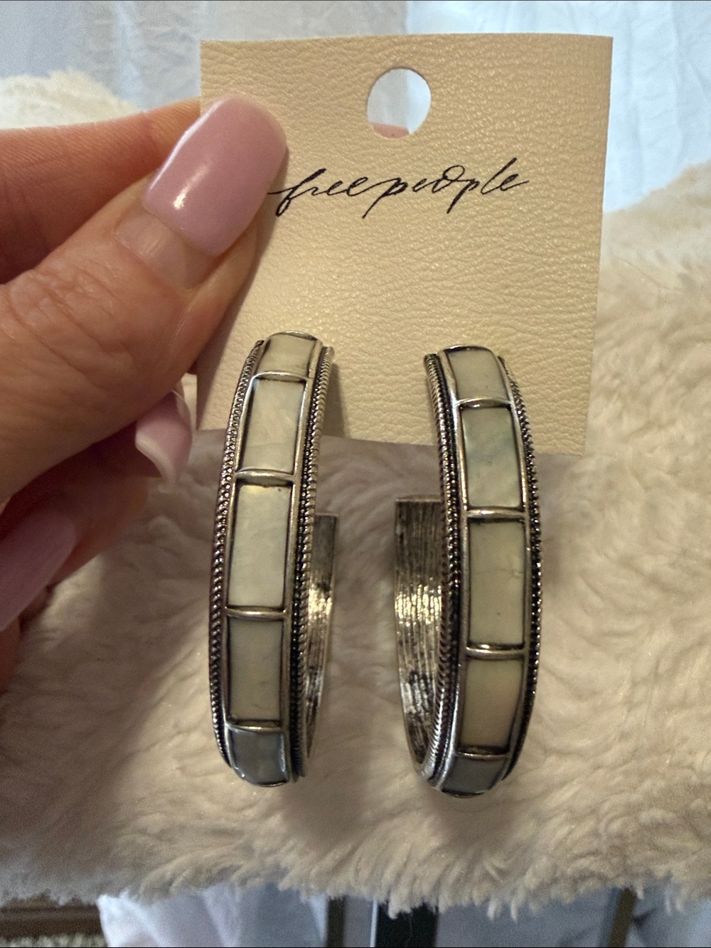Free People Iridescent White shell Inlay Hoop Earrings large